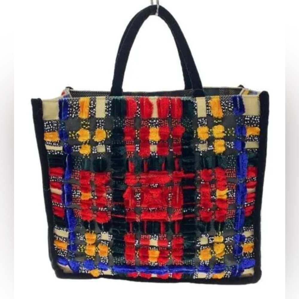 ZARA MULTICOLORED
VELVET TRIM CANVAS
SHOPPER BAG